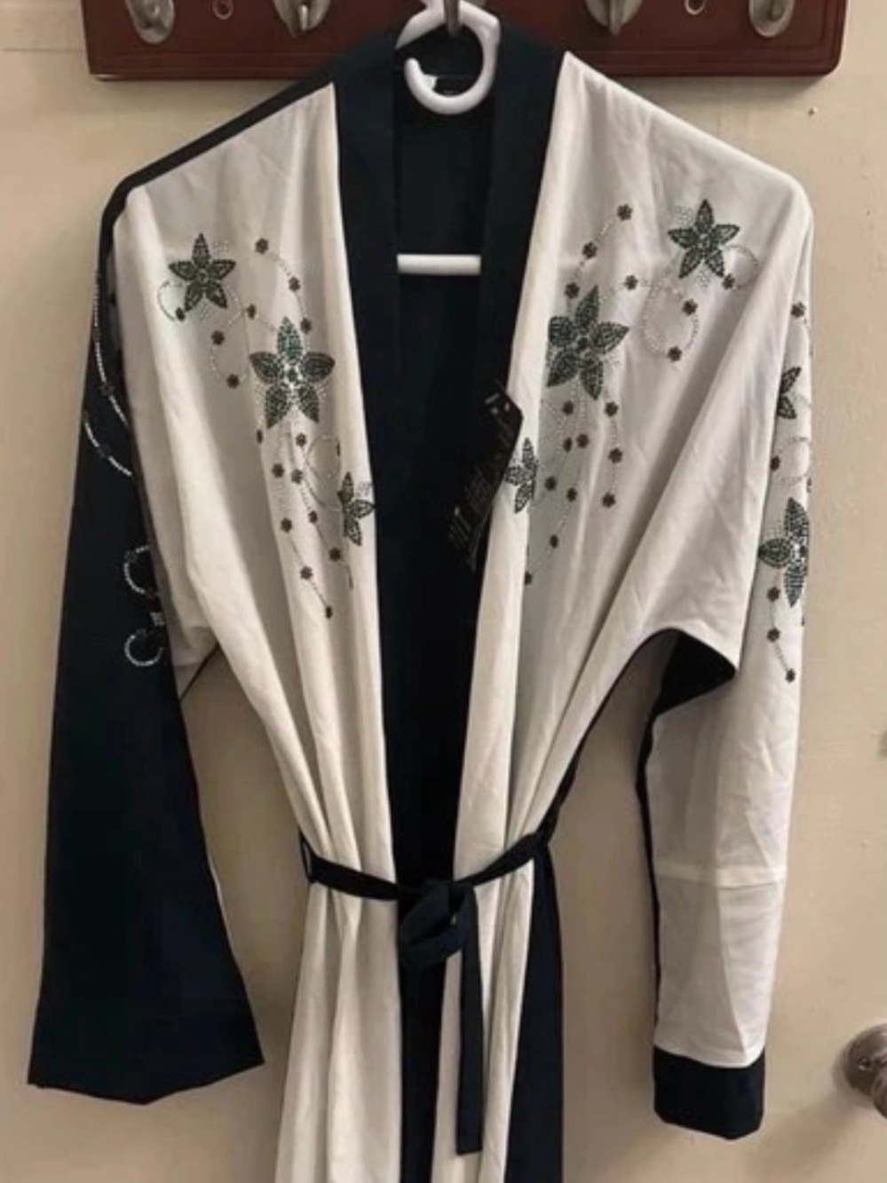 Women’s Forest Green & White Rhinestones Abaya